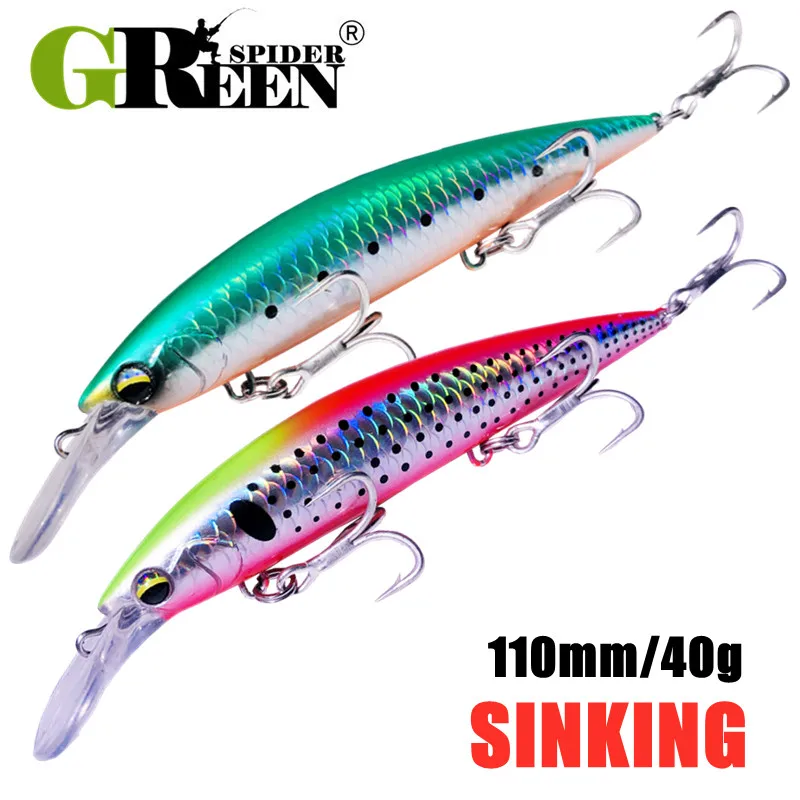 Fishing Lure Jerkbait - GREENSPIDER Zwaar Gewicht Minnow 110mm Zinkende